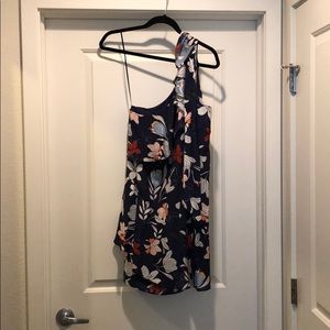 Parker blue one shoulder floral dress NWT small